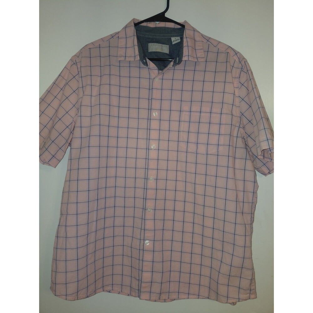 Claiborne Button Up Shirt Men's Large Slim Fit Pink Blue White Geometric Plaid